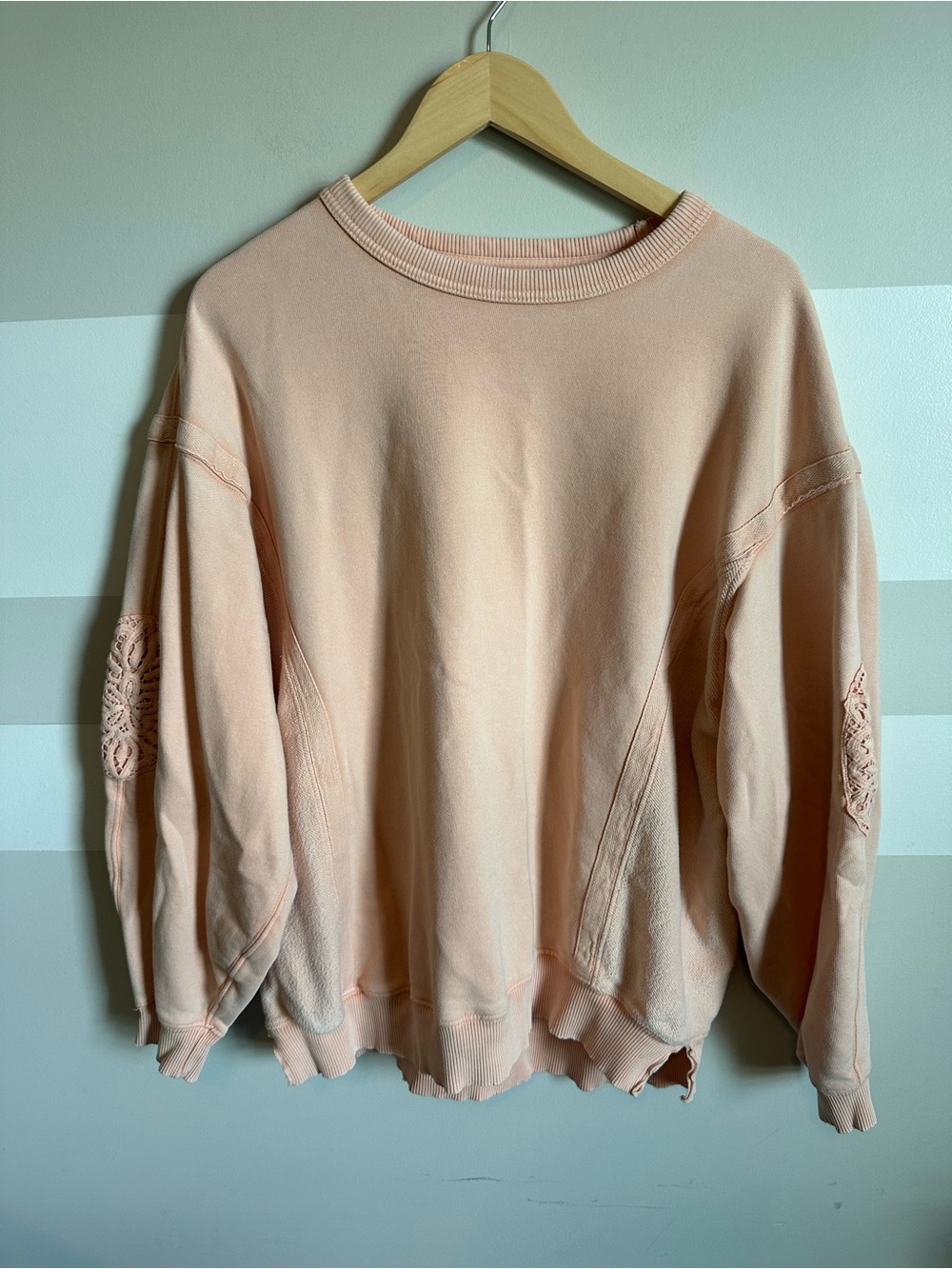 Aerie Keep It Light Crochet Sweatshirt Peach Oversized - Picture 2 of 2